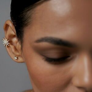 Sun Ear Cuff Ear Claw Ear Clip 18k Gold Plated Real CZ Stone